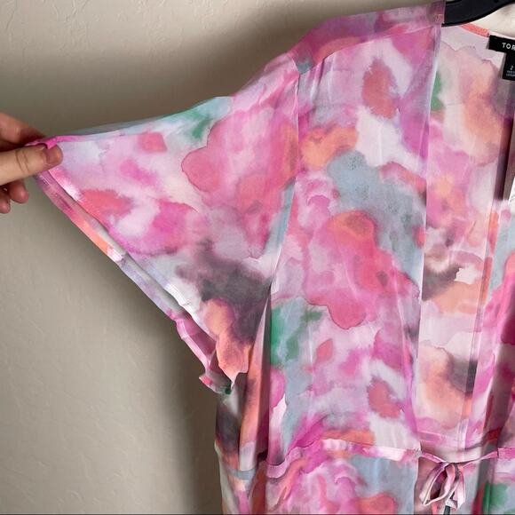 Torrid Multi Watercolor Tie-Front Duster Kimono 2X NWT - Picture 10 of 11